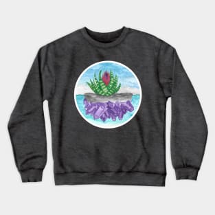 Purple Amethyst Crystal Island Tillandasia Air Plant in Ocean (Apparel Version) Crewneck Sweatshirt